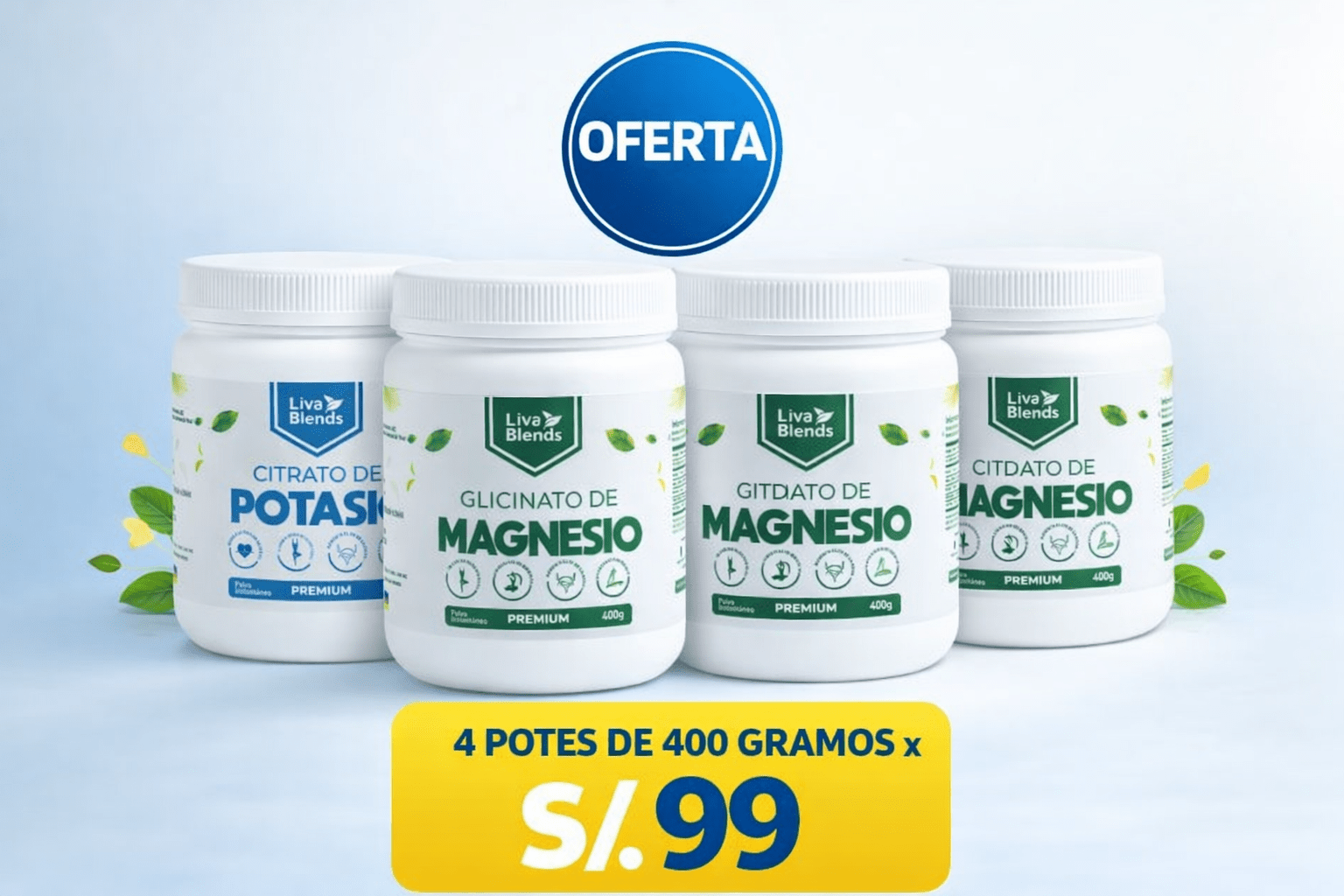 Citrato de Magnesio 4 x 400gramos Liva Blends - Disfruto Perú